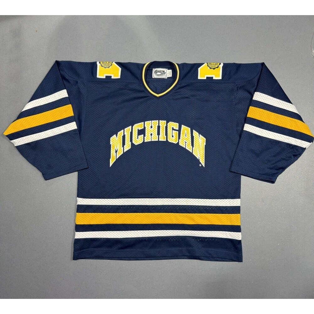 Vintage Michigan Wolverines Hockey Jersey Mens XL Aaron Sportswear Navy Yellow